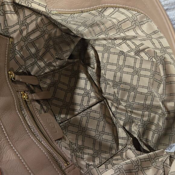 Ugg Cow Leather Shopper Tote Bag Shoulder Purse Neutral Tan Fringe Tassel Boho - Picture 5 of 8